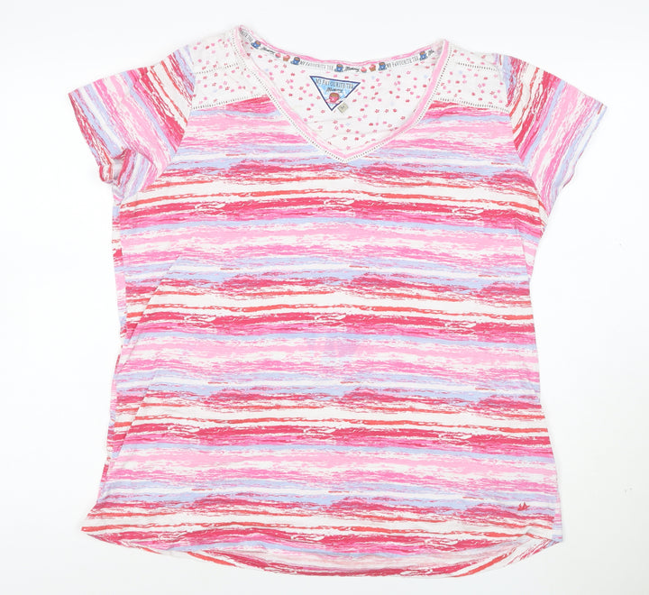 Mistral Women Pink Multicoloured V-Neck Short Sleeve T-Shirt Cotton Size 16
