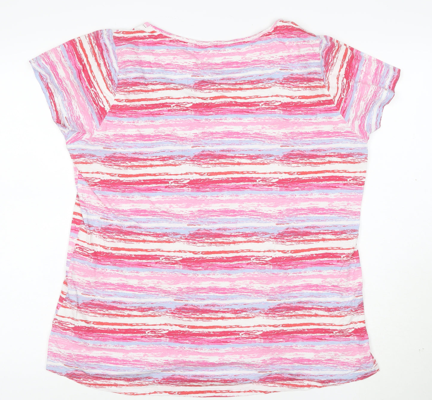 Mistral Women Pink Multicoloured V-Neck Short Sleeve T-Shirt Cotton Size 16