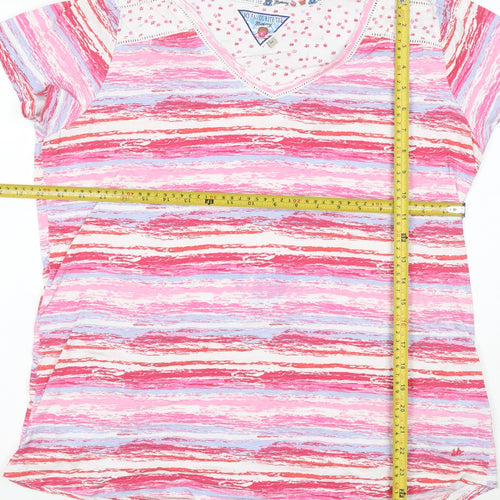 Mistral Women Pink Multicoloured V-Neck Short Sleeve T-Shirt Cotton Size 16