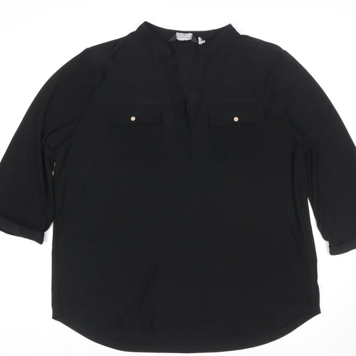 Dorothy Perkins Womens Black V-Neck Tunic Blouse Size 16 3/4 Sleeve