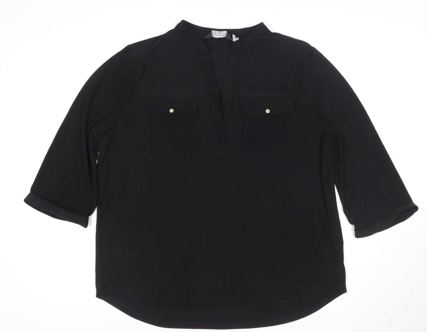 Dorothy Perkins Womens Black V-Neck Tunic Blouse Size 16 3/4 Sleeve