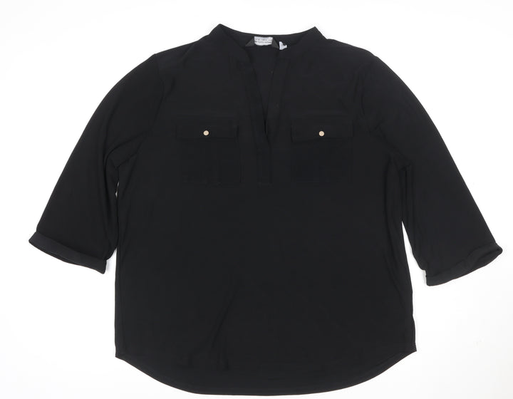 Dorothy Perkins Womens Black V-Neck Tunic Blouse Size 16 3/4 Sleeve