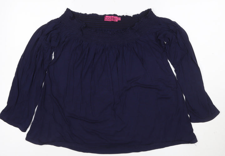 Boohoo Women's Blue Off Shoulder Long Sleeve Tunic Blouse Size 16