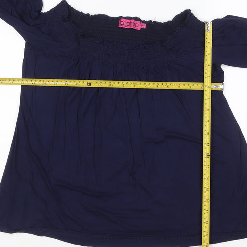 Boohoo Women's Blue Off Shoulder Long Sleeve Tunic Blouse Size 16
