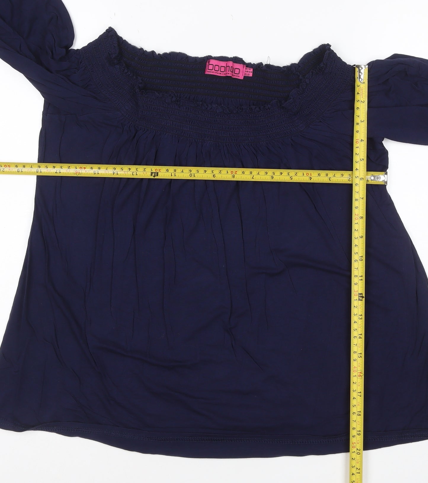 Boohoo Women's Blue Off Shoulder Long Sleeve Tunic Blouse Size 16