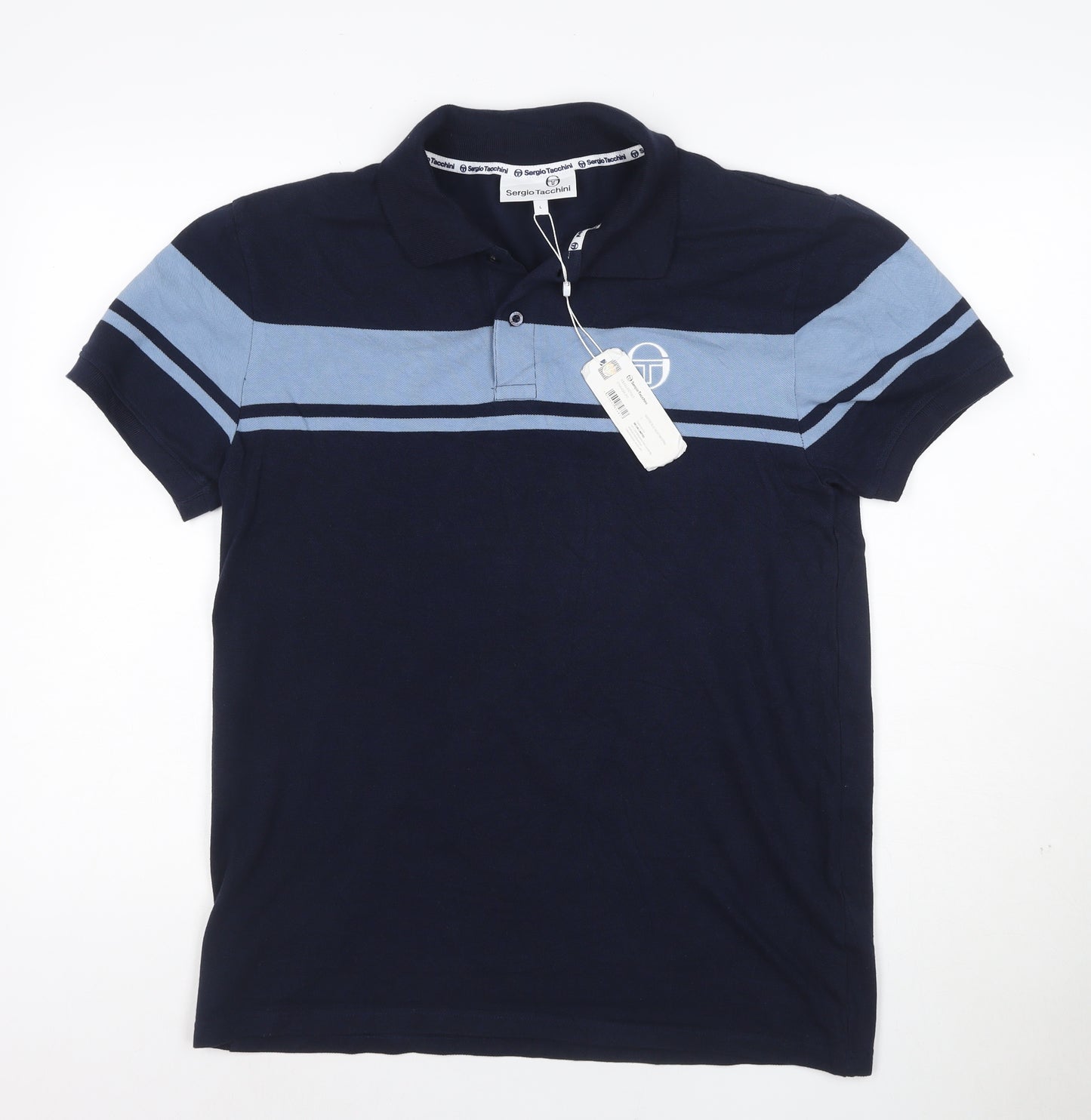 Sergio Tacchini Men's Blue Regular Fit Short Sleeve Polo L