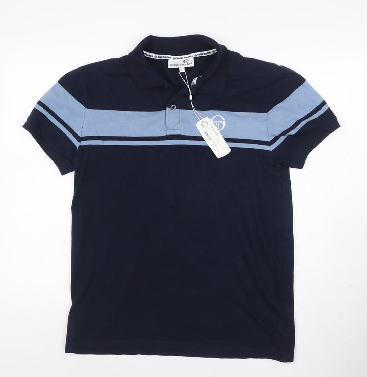 Sergio Tacchini Men's Blue Regular Fit Short Sleeve Polo L