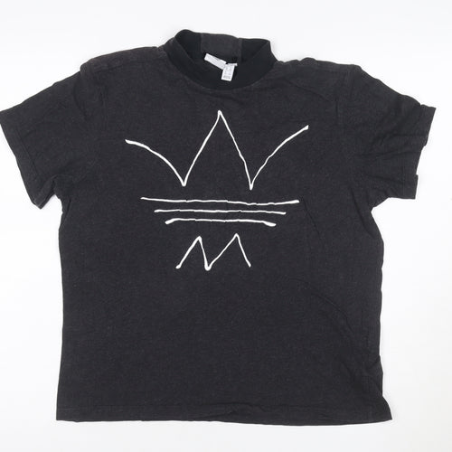 Adidas Women Black Short Sleeve Mock Neck Cotton T-Shirt Size 10