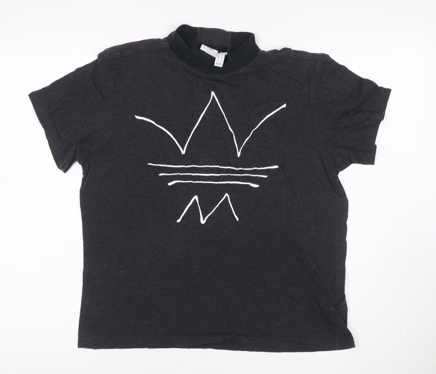 Adidas Women Black Short Sleeve Mock Neck Cotton T-Shirt Size 10