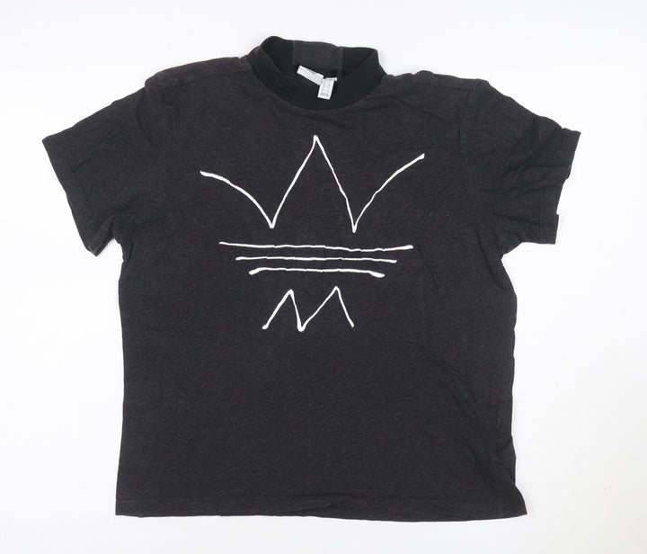 Adidas Women Black Short Sleeve Mock Neck Cotton T-Shirt Size 10