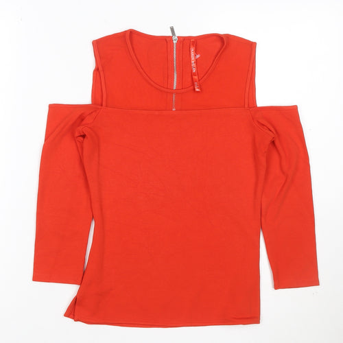 Karen Millen Women's Red Cold Shoulder Long Sleeve Zip Top Size 6
