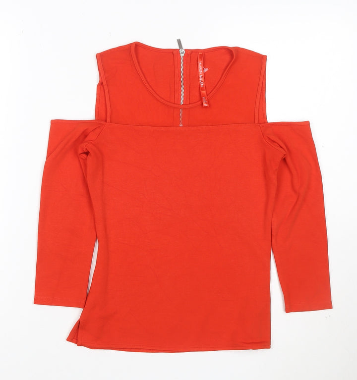 Karen Millen Women's Red Cold Shoulder Long Sleeve Zip Top Size 6