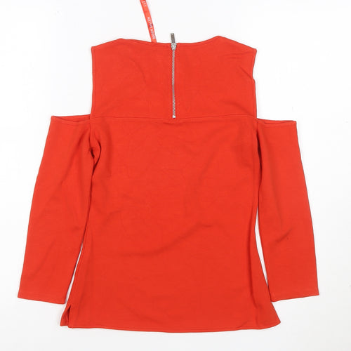 Karen Millen Women's Red Cold Shoulder Long Sleeve Zip Top Size 6