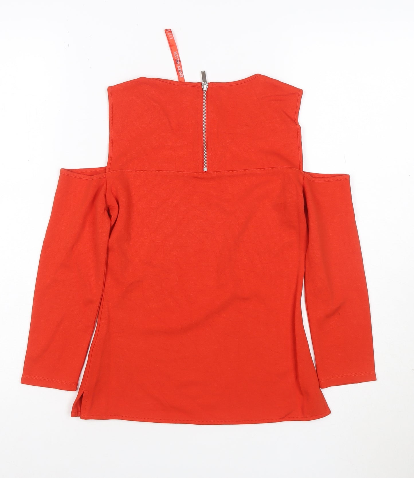 Karen Millen Women's Red Cold Shoulder Long Sleeve Zip Top Size 6