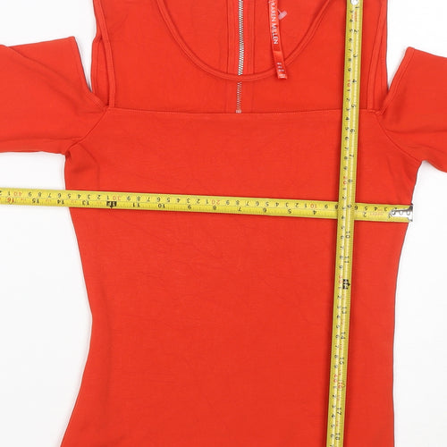 Karen Millen Women's Red Cold Shoulder Long Sleeve Zip Top Size 6