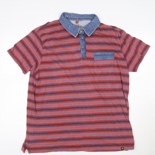 Joe Browns Men's Red Striped Short Sleeve Cotton Polo Shirt 2XL