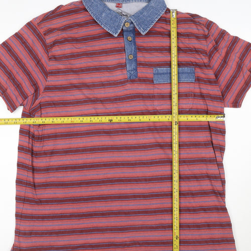 Joe Browns Men's Red Striped Short Sleeve Cotton Polo Shirt 2XL