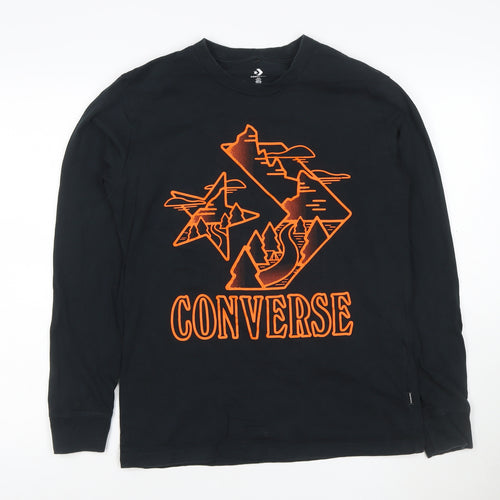 Converse Men's Black Long Sleeve Graphic Print Cotton T-Shirt M