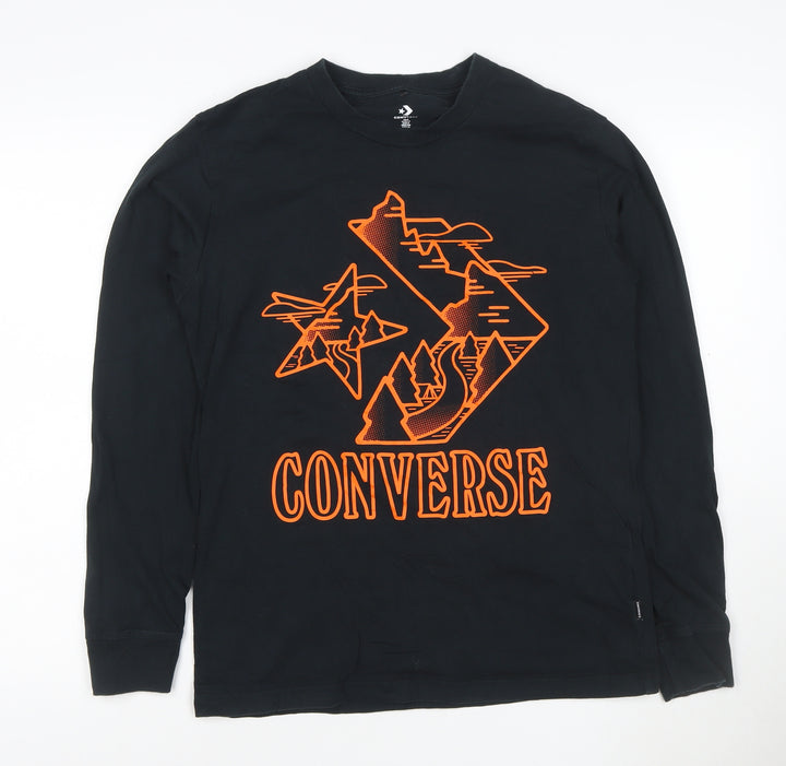 Converse Men's Black Long Sleeve Graphic Print Cotton T-Shirt M
