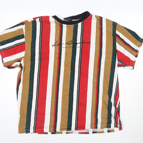 New Look Men's Multicoloured Striped LA California Crew Neck T-Shirt XL