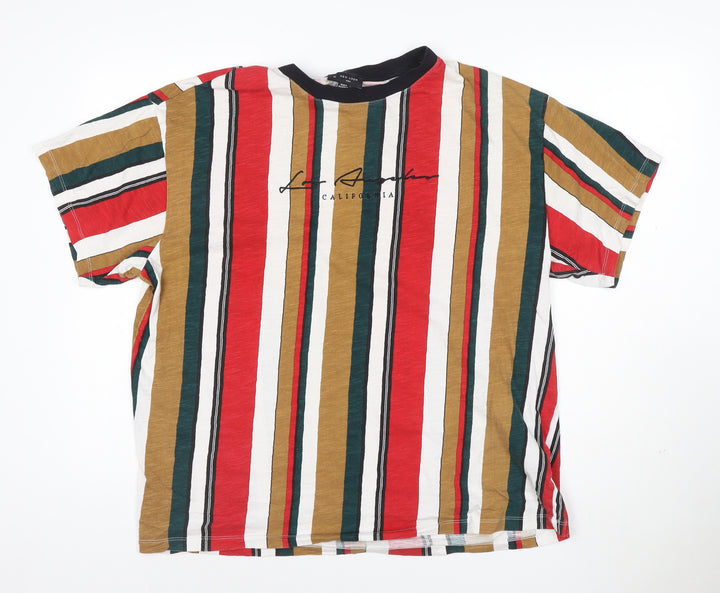 New Look Men's Multicoloured Striped LA California Crew Neck T-Shirt XL