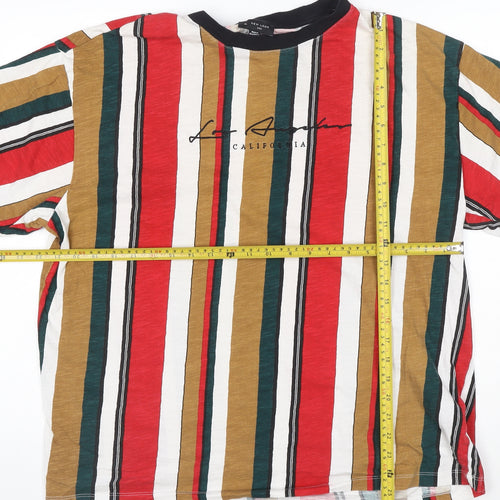 New Look Men's Multicoloured Striped LA California Crew Neck T-Shirt XL