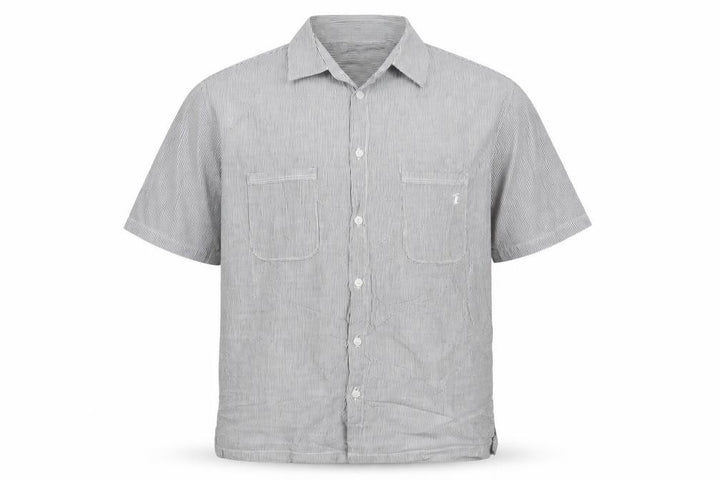 French Connection Men's Grey Striped Cotton Short Sleeve Shirt L