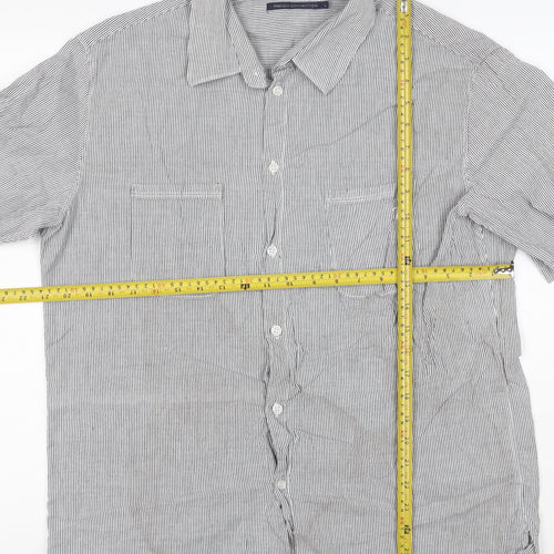 French Connection Men's Grey Striped Cotton Short Sleeve Shirt L