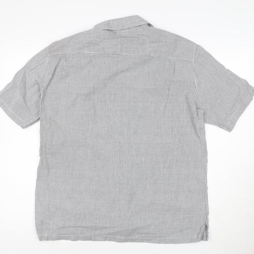French Connection Men's Grey Striped Cotton Short Sleeve Shirt L