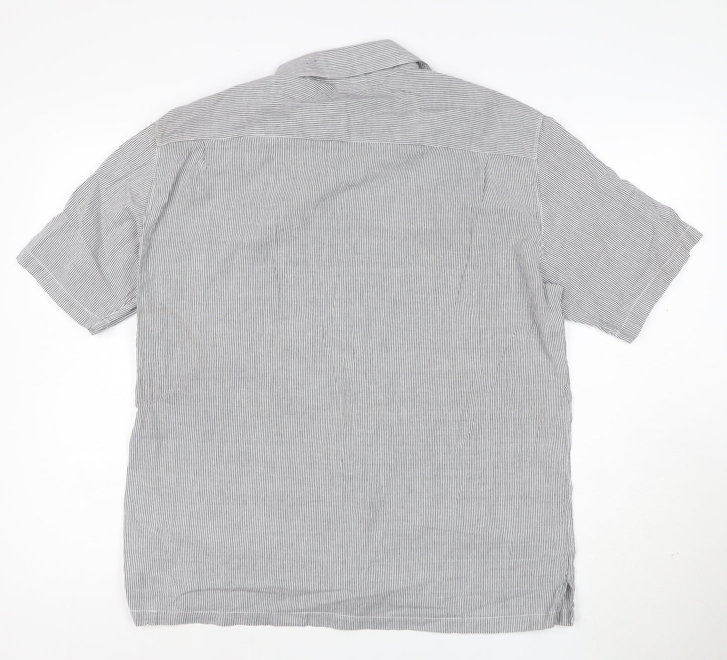 French Connection Men's Grey Striped Cotton Short Sleeve Shirt L