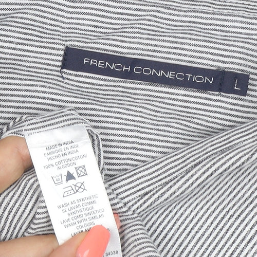 French Connection Men's Grey Striped Cotton Short Sleeve Shirt L