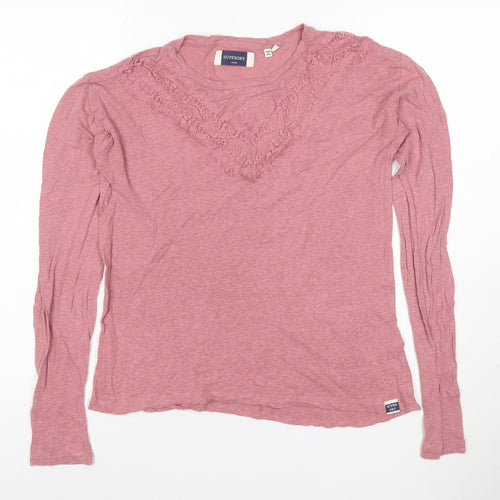 Superdry Womens Pink Long Sleeve Lace Jersey Top Size 10