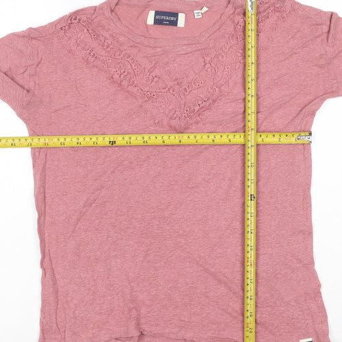 Superdry Womens Pink Long Sleeve Lace Jersey Top Size 10