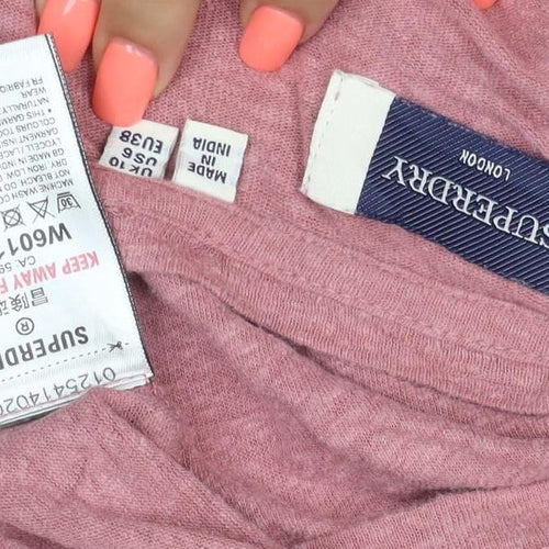 Superdry Womens Pink Long Sleeve Lace Jersey Top Size 10