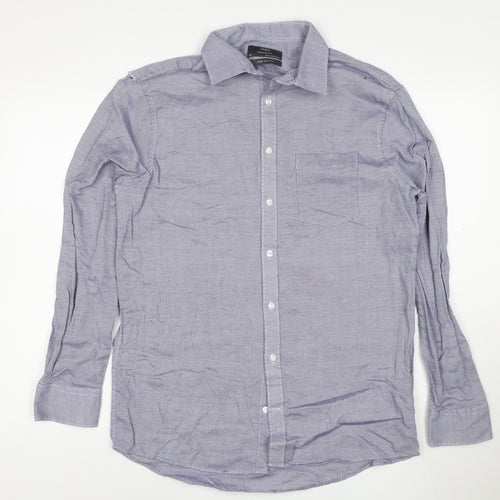 Marks and Spencer Men’s Blue Regular Fit 16 Button-Up Long Sleeve Cotton Shirt