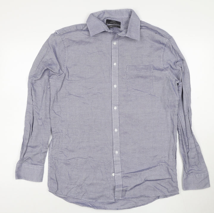 Marks and Spencer Men’s Blue Regular Fit 16 Button-Up Long Sleeve Cotton Shirt
