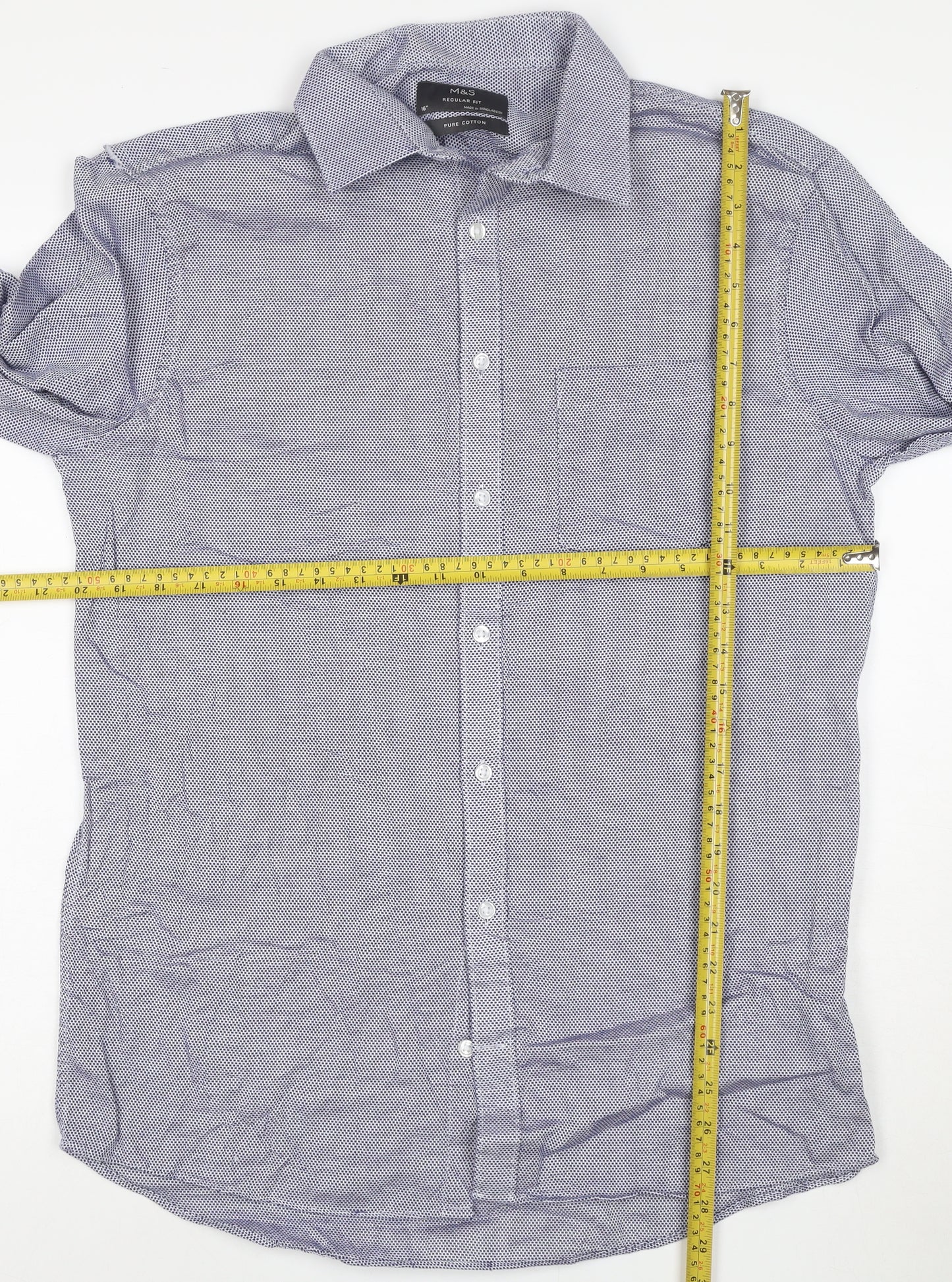 Marks and Spencer Men’s Blue Regular Fit 16 Button-Up Long Sleeve Cotton Shirt