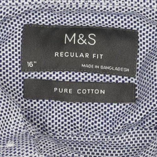 Marks and Spencer Men’s Blue Regular Fit 16 Button-Up Long Sleeve Cotton Shirt