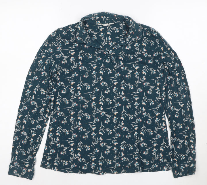 Seasalt Cornwall Women's Blue Floral Collared Cotton Tunic Blouse UK 12