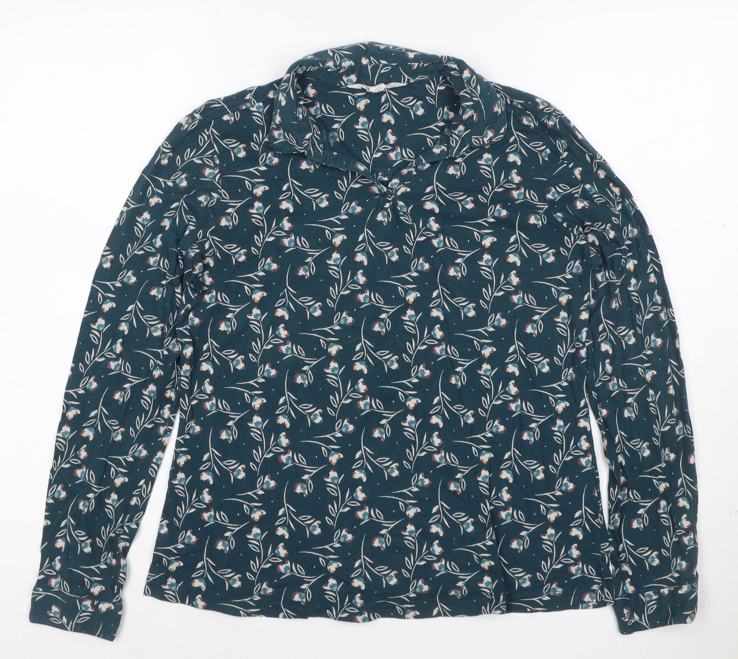Seasalt Cornwall Women's Blue Floral Collared Cotton Tunic Blouse UK 12