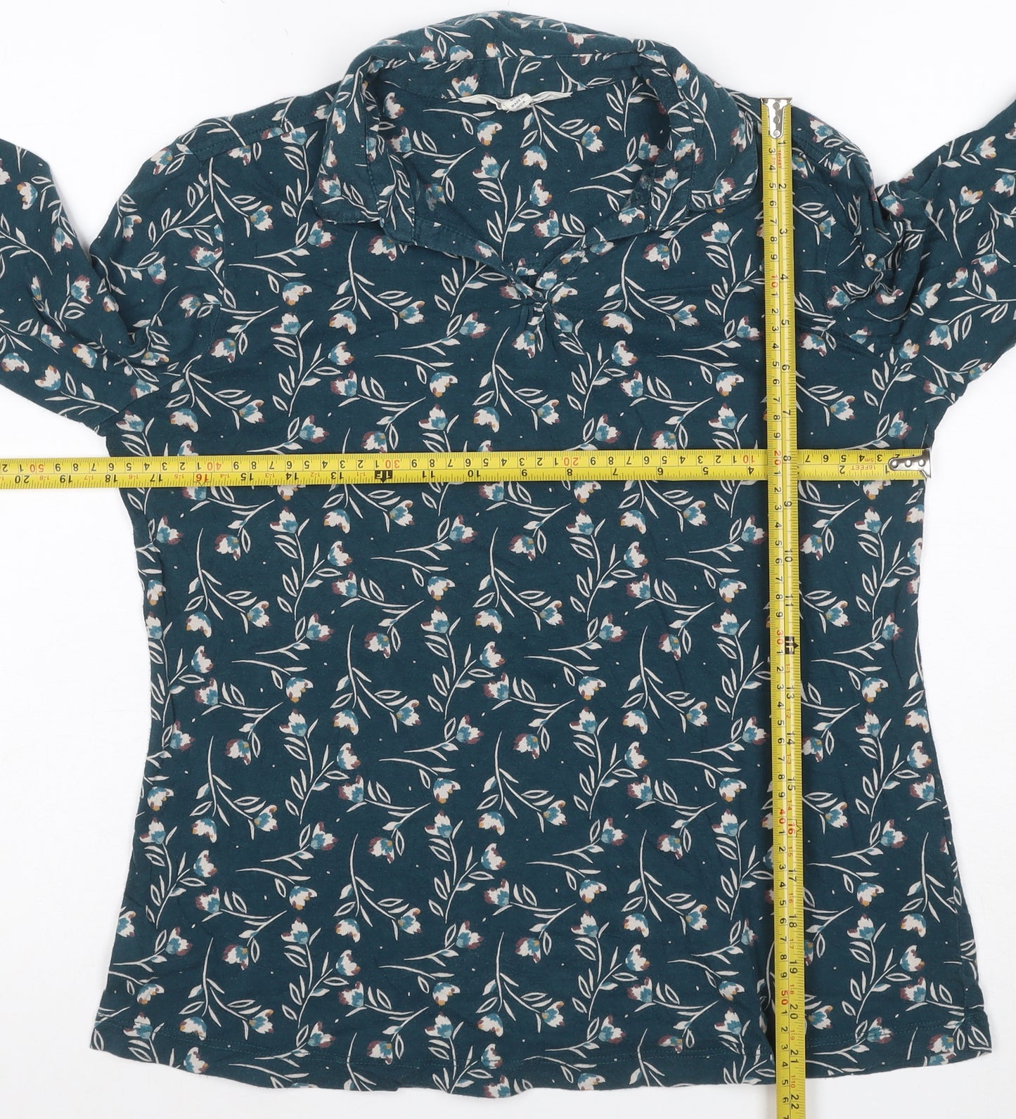 Seasalt Cornwall Women's Blue Floral Collared Cotton Tunic Blouse UK 12