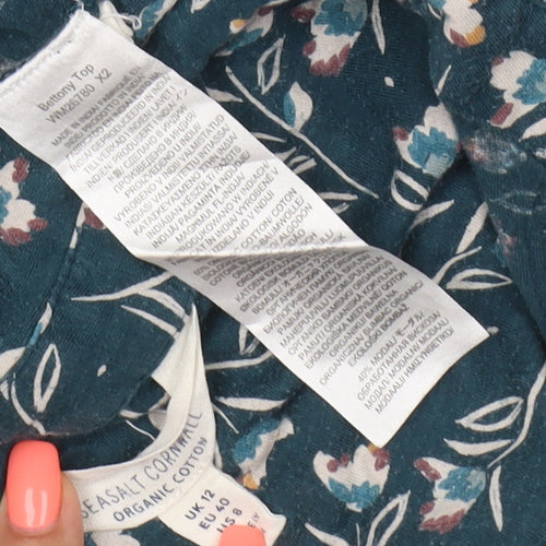 Seasalt Cornwall Women's Blue Floral Collared Cotton Tunic Blouse UK 12