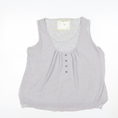 Deletta Womens Grey Size 16 Sleeveless Scoop Neck Button Tank Top