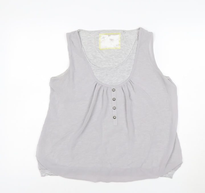 Deletta Womens Grey Size 16 Sleeveless Scoop Neck Button Tank Top