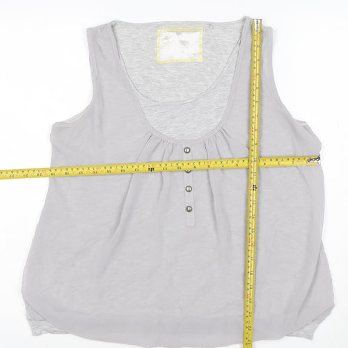 Deletta Womens Grey Size 16 Sleeveless Scoop Neck Button Tank Top