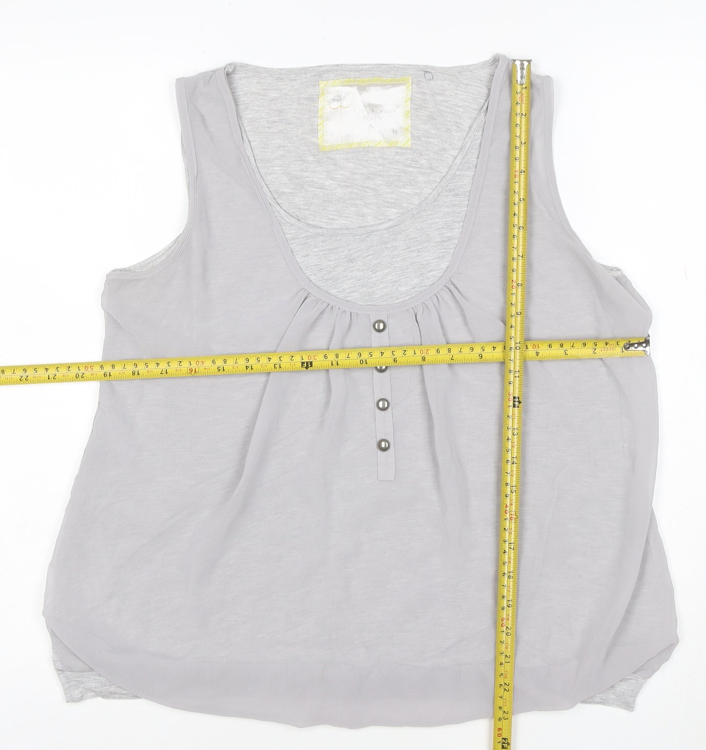 Deletta Womens Grey Size 16 Sleeveless Scoop Neck Button Tank Top