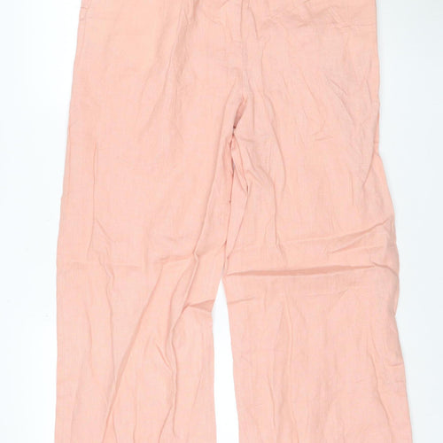 Zara Women Pink Linen Wide-Leg Trousers Size L