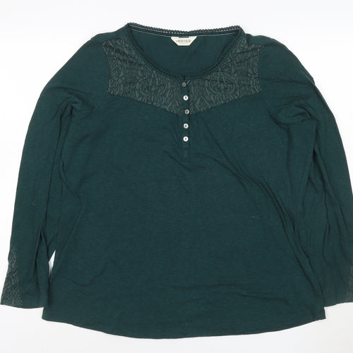 Marks and Spencer Women’s Green Long Sleeve Henley Lace Top Size 18