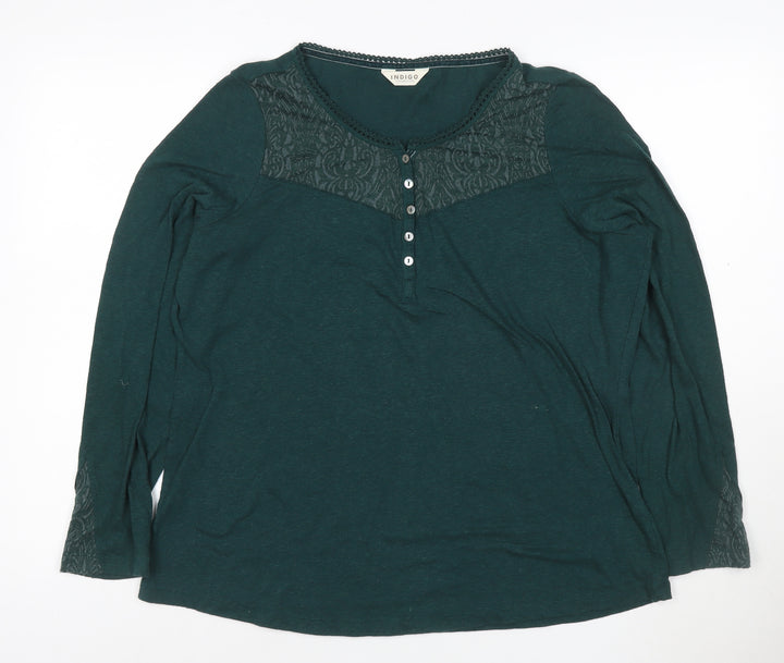 Marks and Spencer Women’s Green Long Sleeve Henley Lace Top Size 18