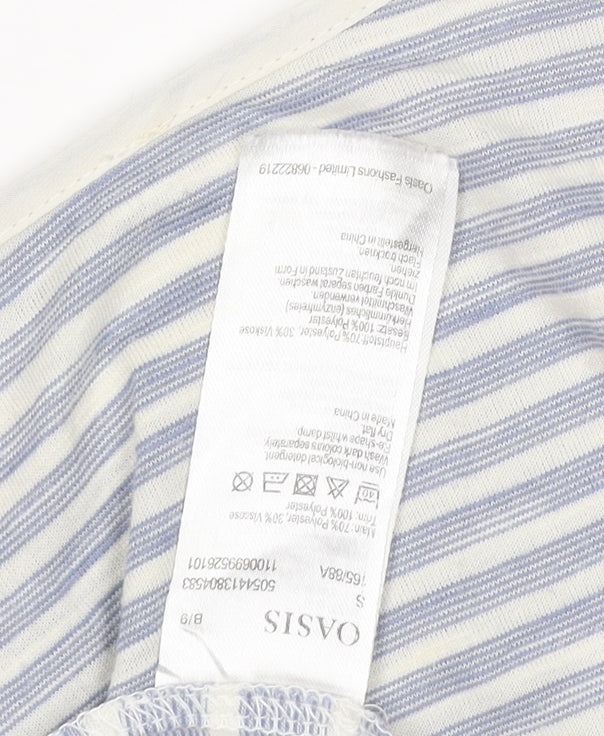 Oasis Women’s Blue Striped Boat Neck Short Sleeve T-Shirt Size S